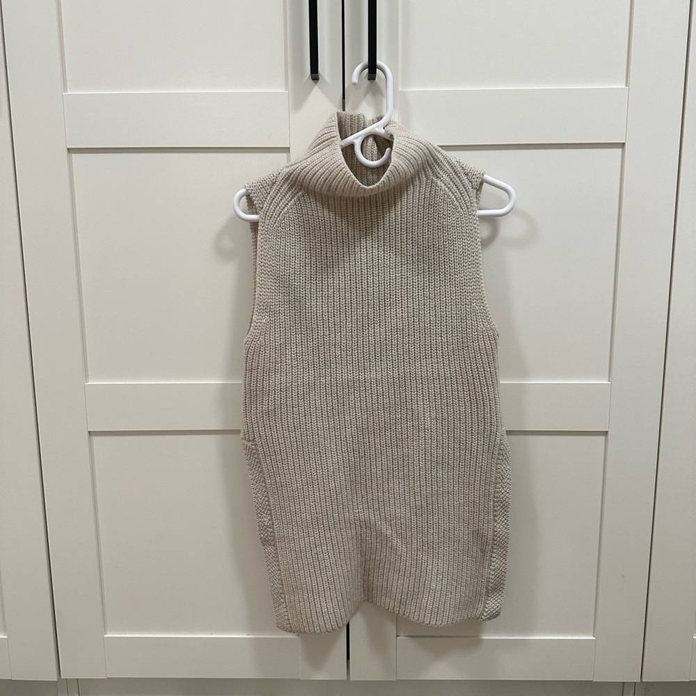 Aritzia Sleeveless Ribbed Turtleneck Sweater Dress in Light Beige